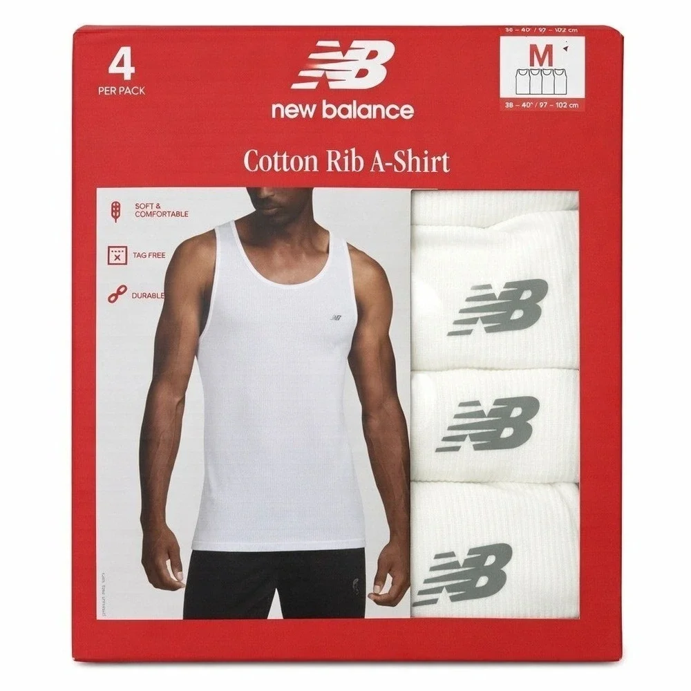 New Balance Men White A-Shirt 4pk & Leopoldo Comfort Trunks 3pk Bundle Size M